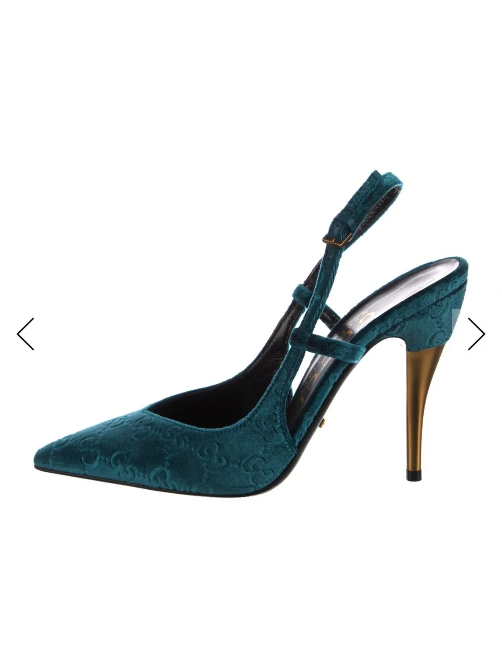 Gucci Teal Embossed Velvet Slingback Heels
